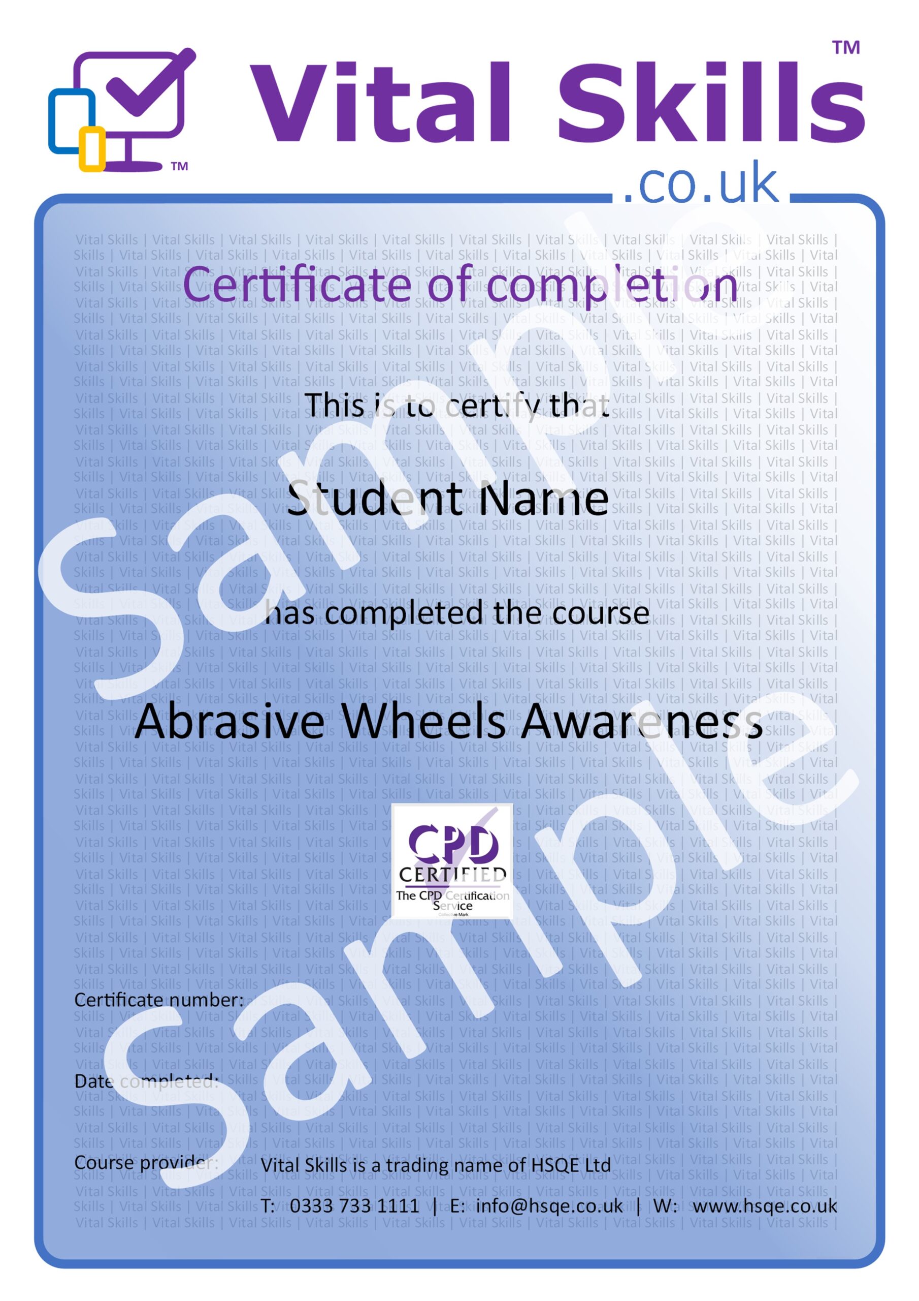 Abrasive Wheels Awareness Online Training Course Certificate HSQE Vital Skills