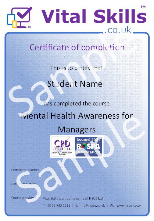 Mental Health Awareness for Managers Online Training Course HSQE Vital Skills