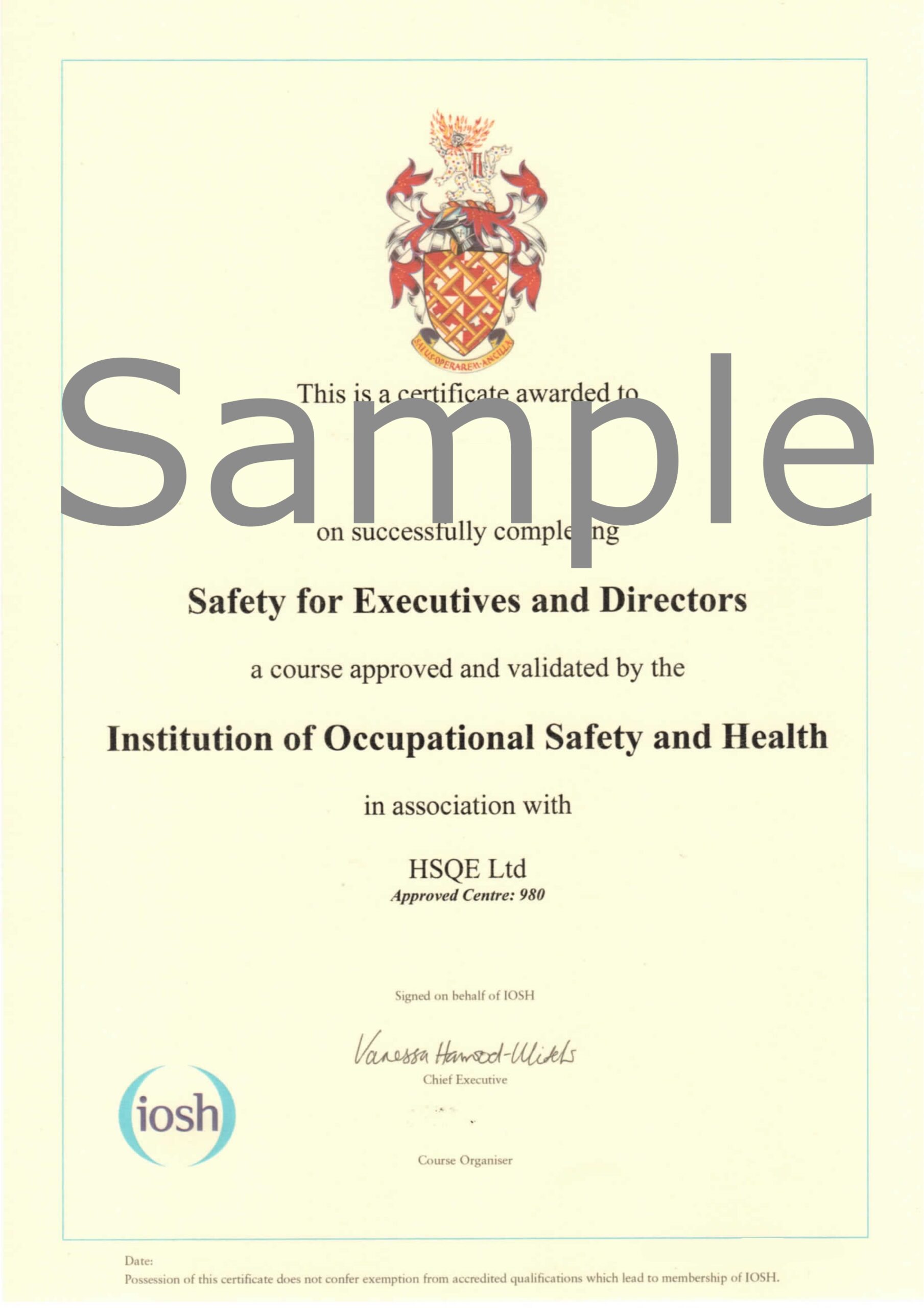 IOSH Safety for Executives and Directors Online Training Course Certificate HSQE Vital Skills