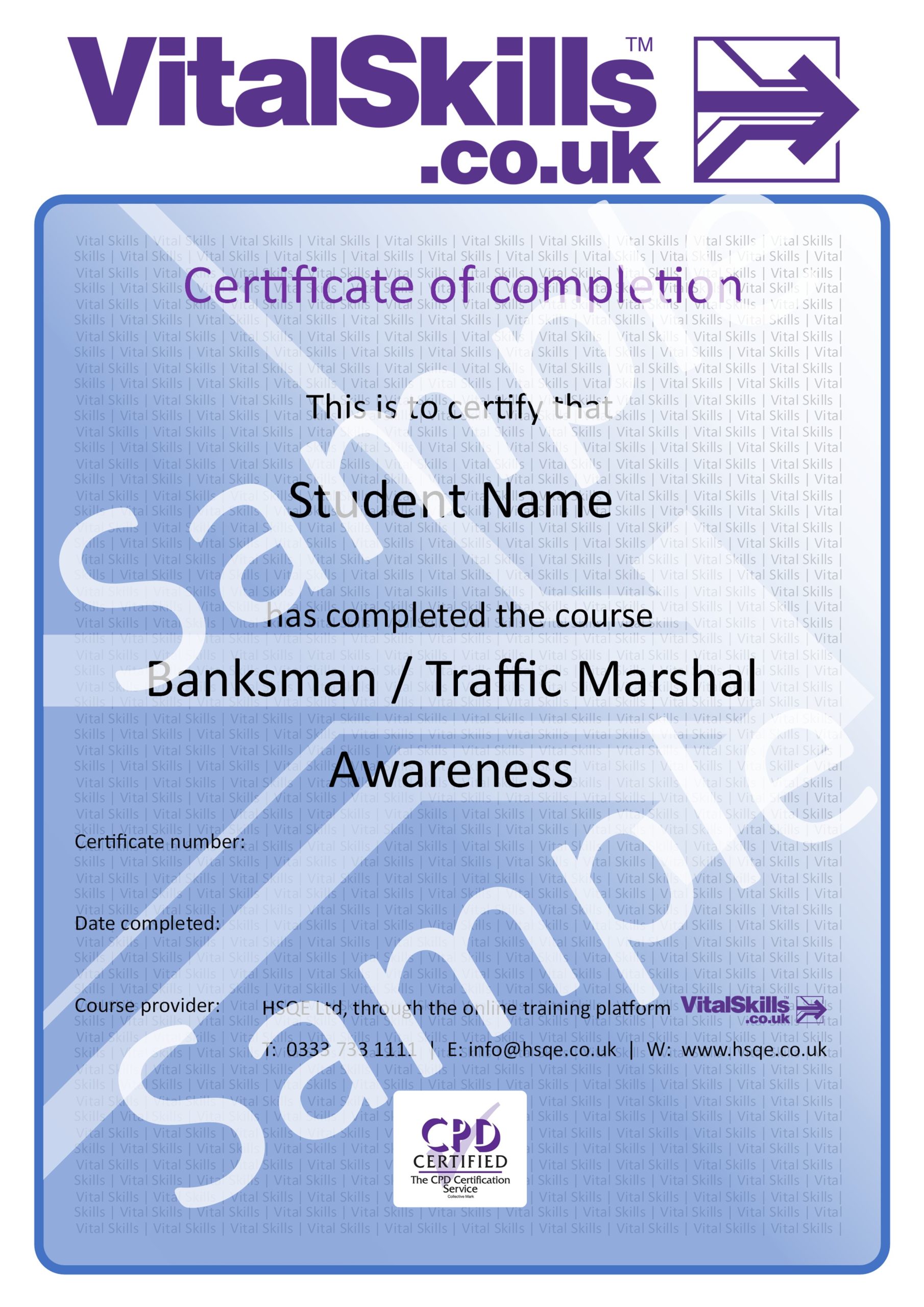Banksman Traffic Marshal Awareness Course HSQE Vital Skills